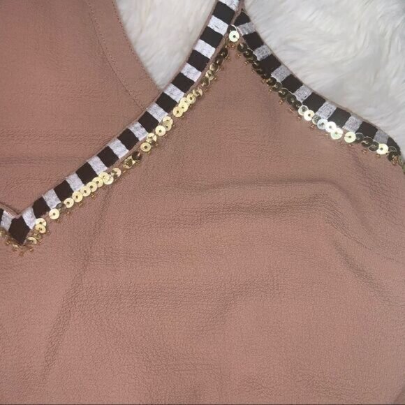 Sz Small Pink Nude Halter Top with Sequins/Stripes - Picture 12 of 15